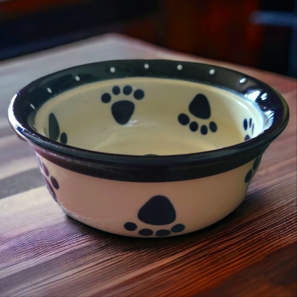 HP 😀 Dark Blue Ceramic Puppy Dog Paw Water Food Bowl Dish - Picture 2 of 4